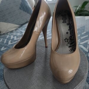 Brash Nude Patent Platform Stiletto Pumps